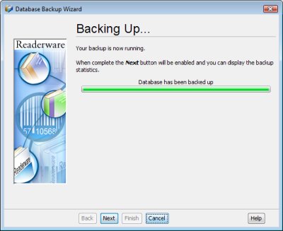 Readerware backing up screenshot (Windows)