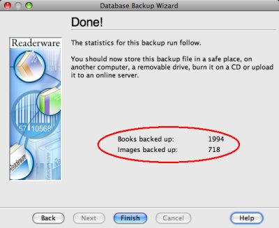 Readerware backup complete screenshot (Mac)