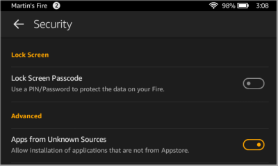 Amazon Fire Security Settings