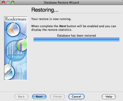 Readerware restore - restoring screenshot (Mac)