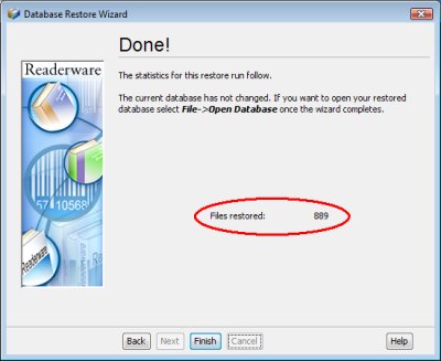 Readerware restore - complete screenshot (Windows)