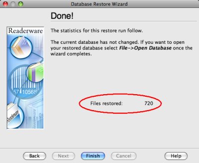 Readerware restore - complete screenshot (Mac)