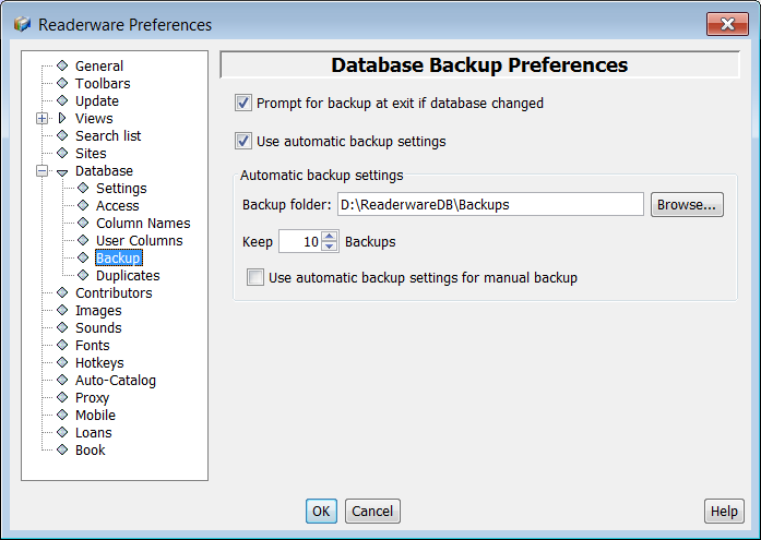 Database backup preferences