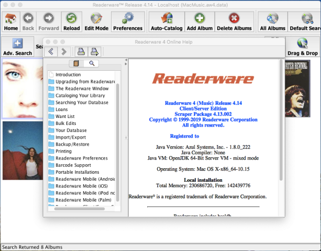 Readerware running on macOS Catalina