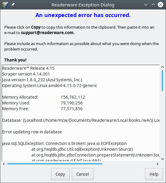 Readerware connection error