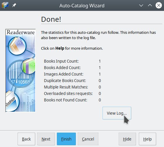 Readerware Auto-Catalog Done Page
