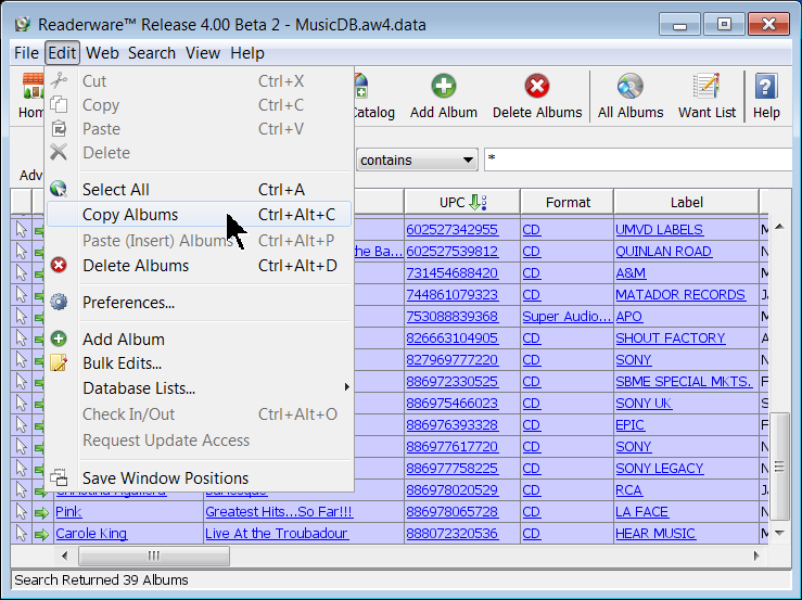 Copy albums to the clipboard