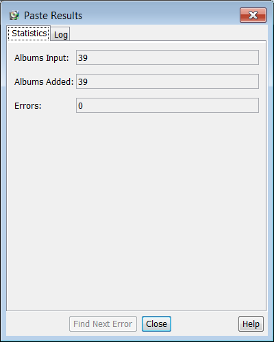 Paste results dialog